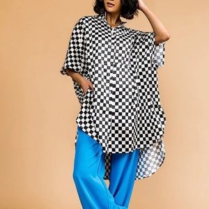 NWT Dressed in LALA Oversized Checkerboard Top Size Small